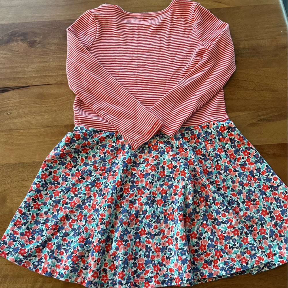 Tea Collection - Red & White Striped Top with Floral Skirt Dress. Size 7 - Picture 6 of 6